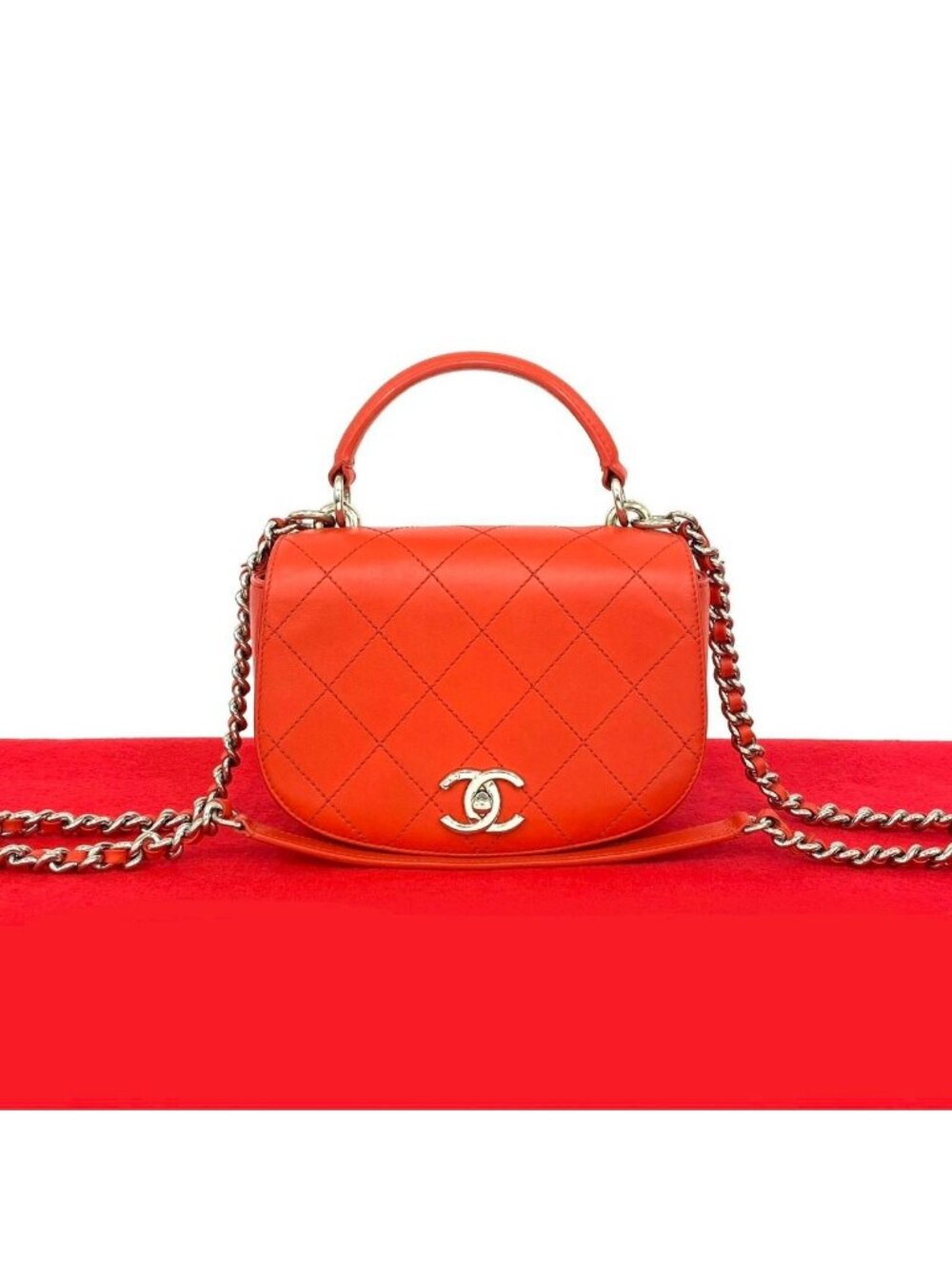 Chanel Quilted CC Logo Calf Leather 2-Way Shoulder Bag Red